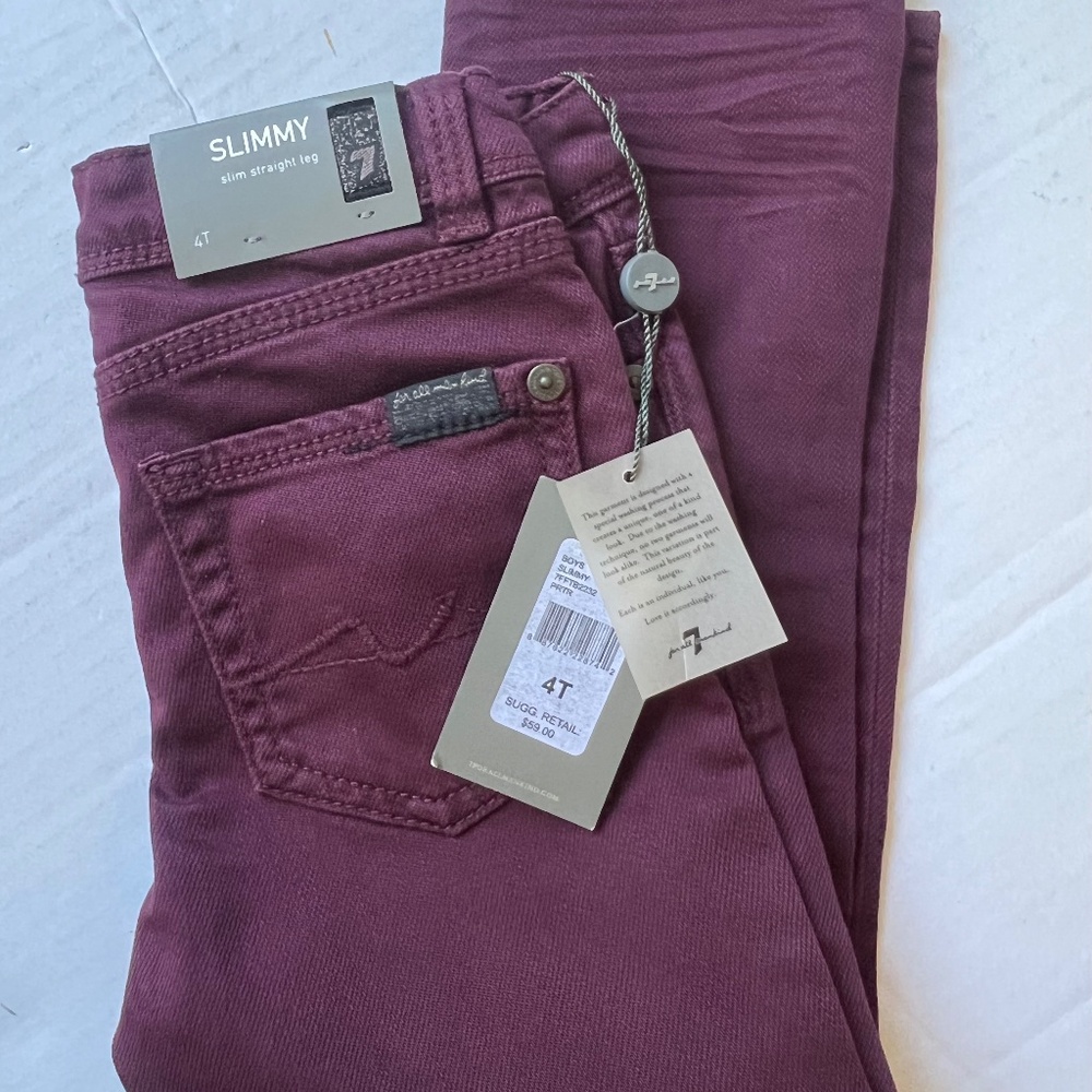 7 For All Mankind Girls Skinny Jeans Size 4T Bordeaux  Jeans NWT